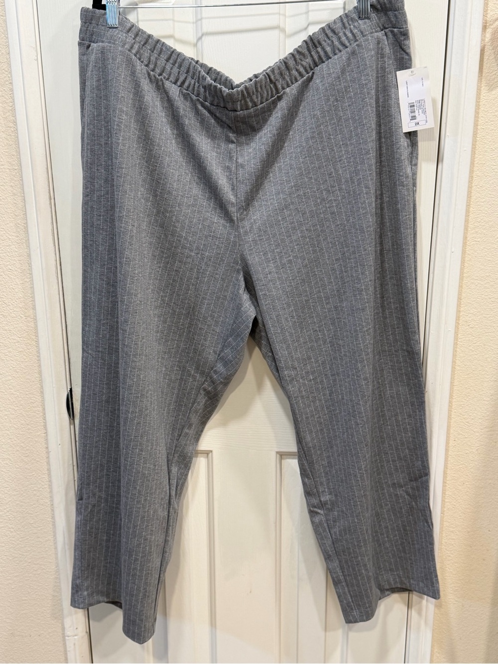 a new day Gray Pinstripe Elastic-Waist Dress Trousers 2X
